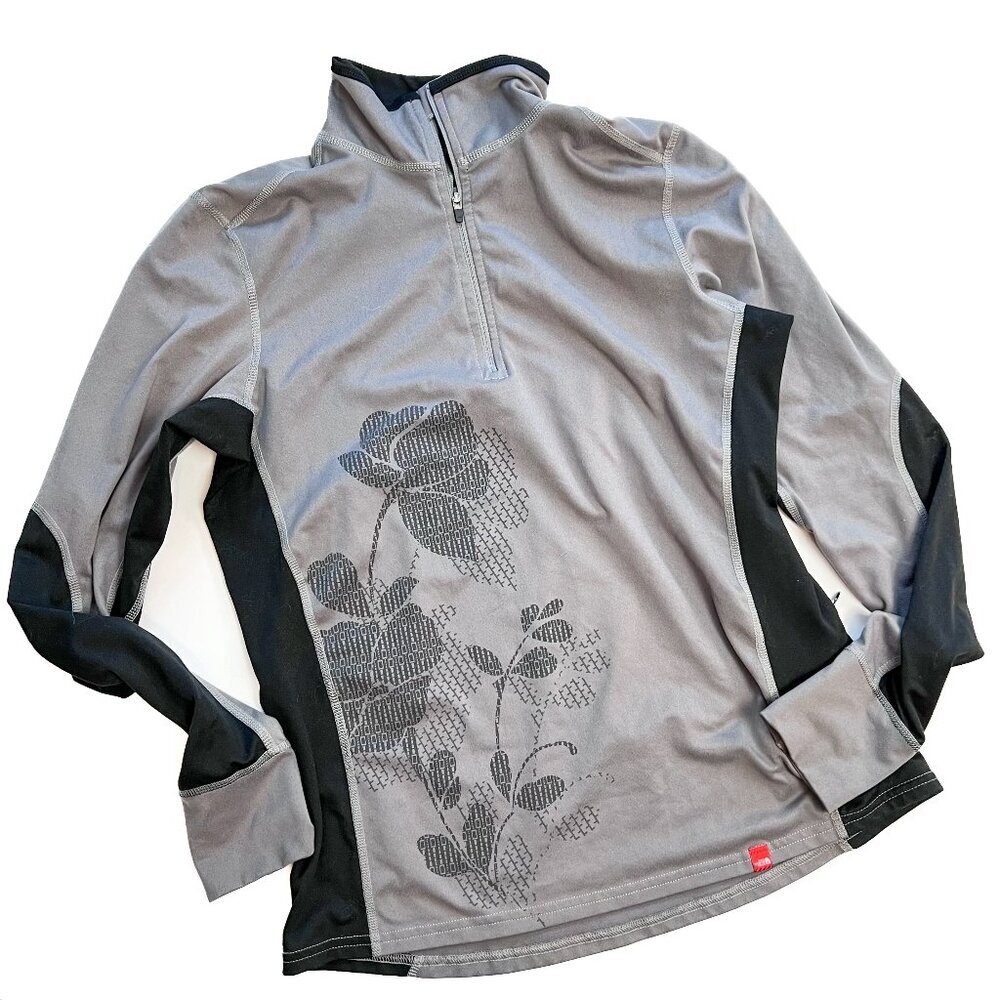 The North Face Women’s Half Zip Pullover in Grey Floral Medium Y2k
